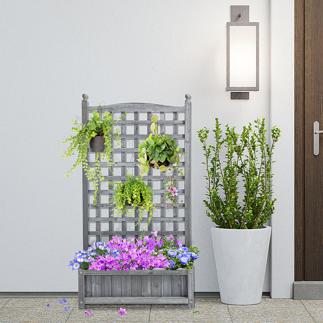 Outsunny Raised Garden Bed with Trellis, Wood Planter Box for Garden, Free Standing Flower Bed, 25.2" x 11" x 47.2" Brown