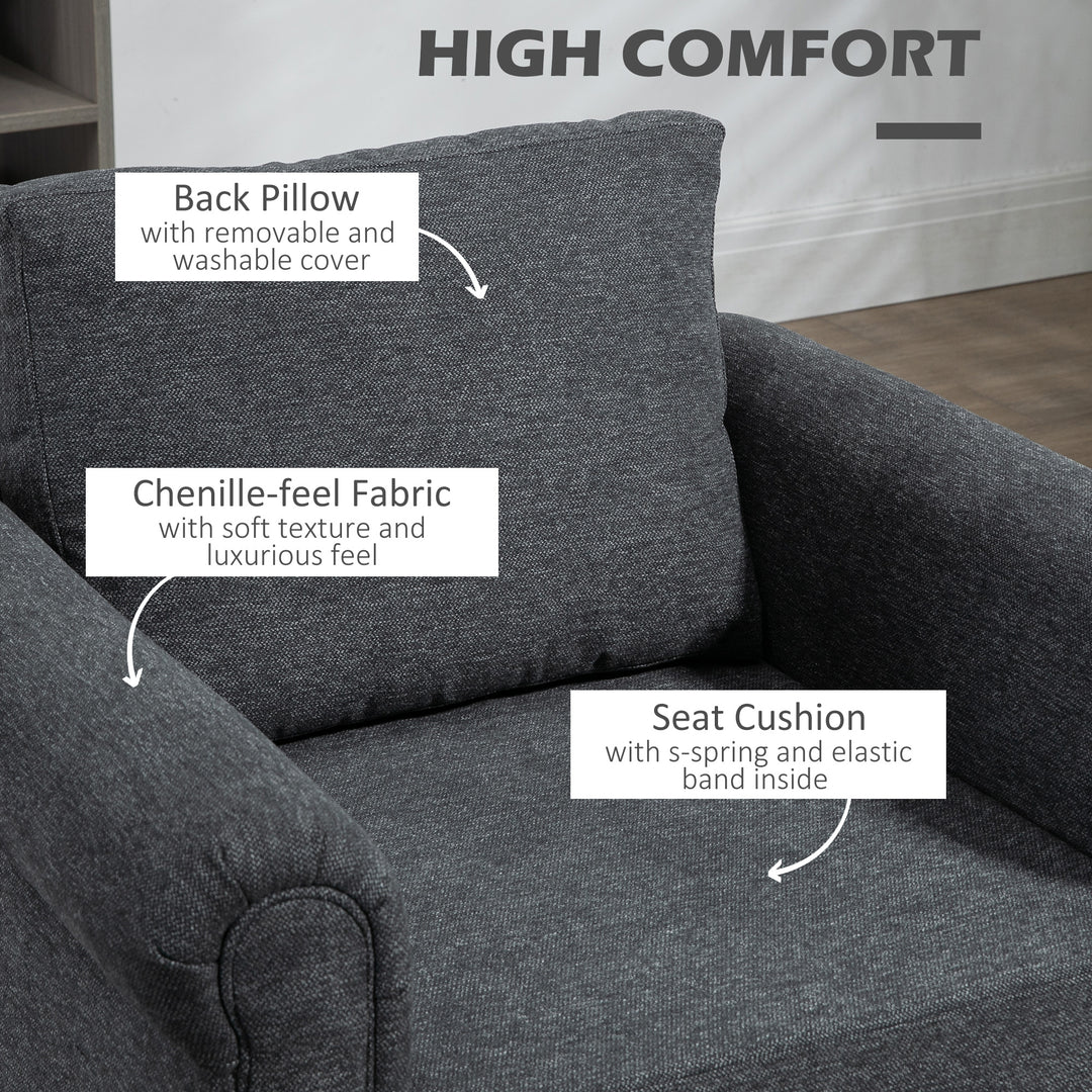 HOMCOM Vintage Armchair, Upholstered Accent Chair with Rolled Arms, Gourd-Shaped Rubber Wood Legs, Light Grey