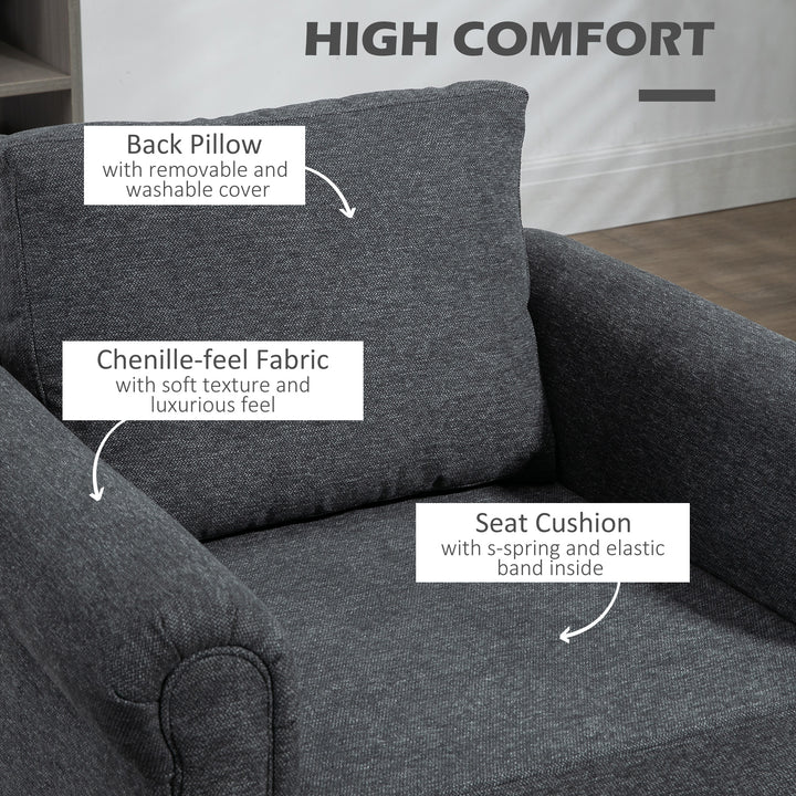 HOMCOM Vintage Armchair, Upholstered Accent Chair with Rolled Arms, Gourd-Shaped Rubber Wood Legs, Light Grey