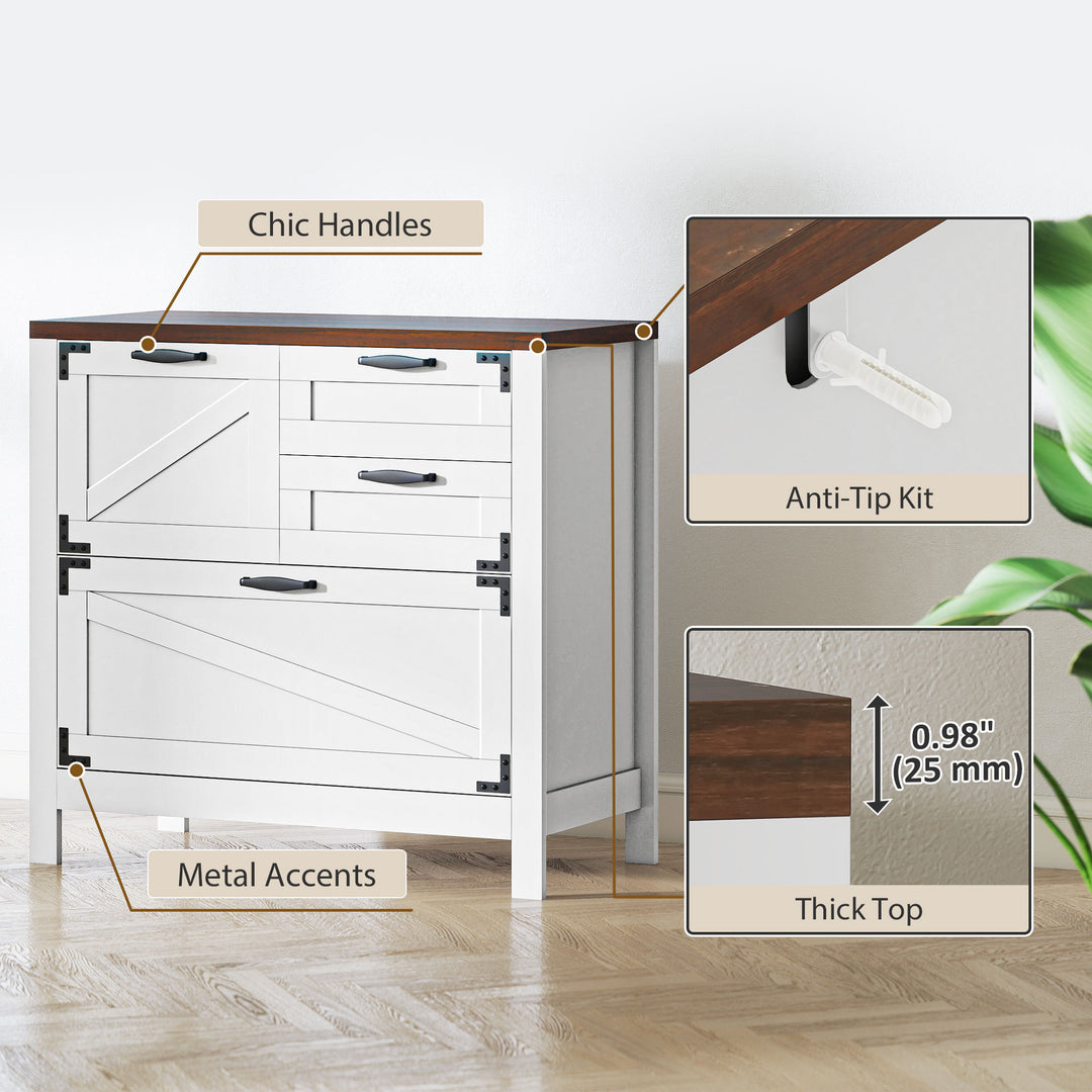 HOMCOM Lateral Filing Cabinet, Farmhouse File Cabinet with 4 Drawers, Fit Letter/A4/Legal Hanging Files, Black Wood Grain