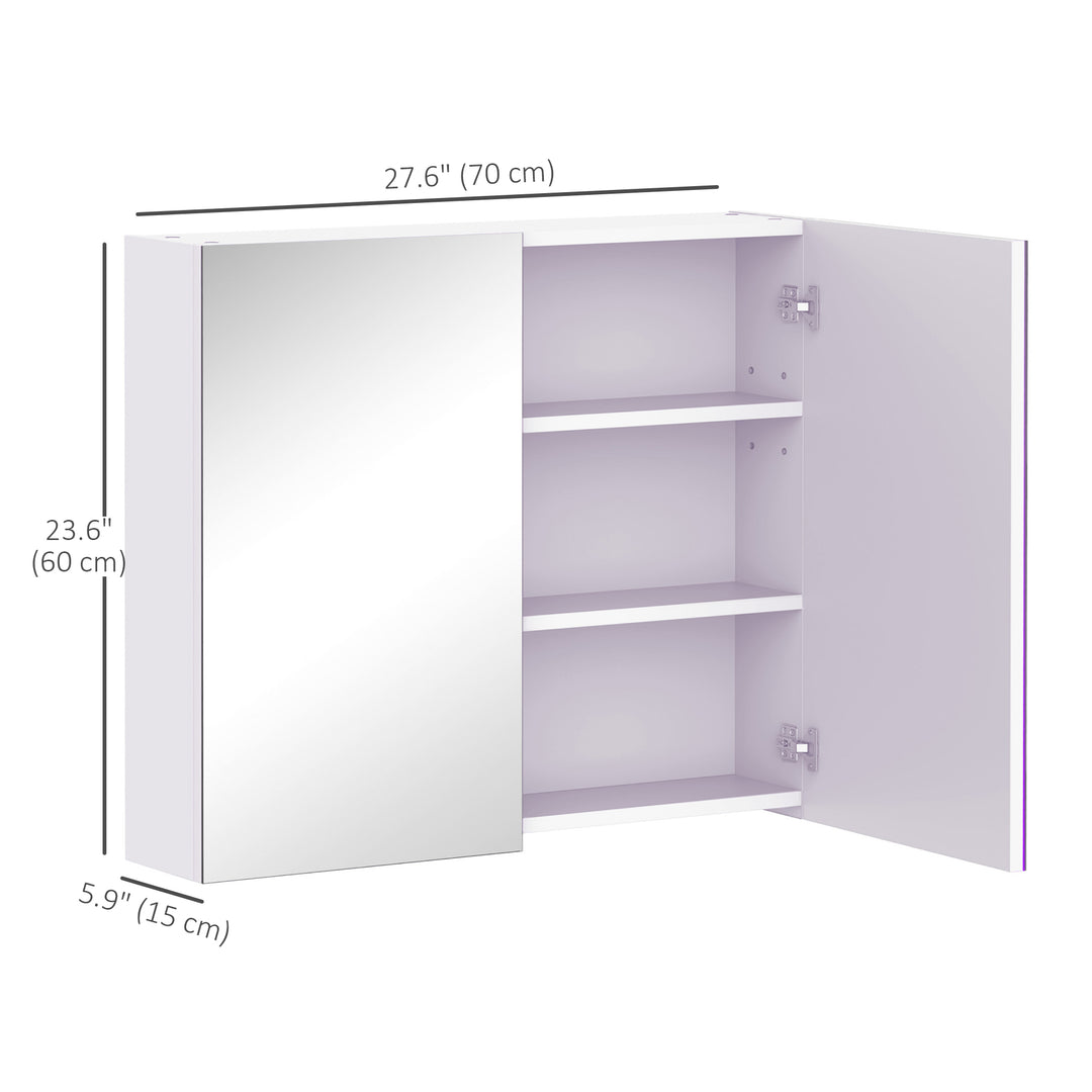 HOMCOM Wall Mount Mirrored Medicine Cabinet, Bathroom Mirror Cabinet with Adjustable Shelf, Double Soft Closing Doors, Light Lilac