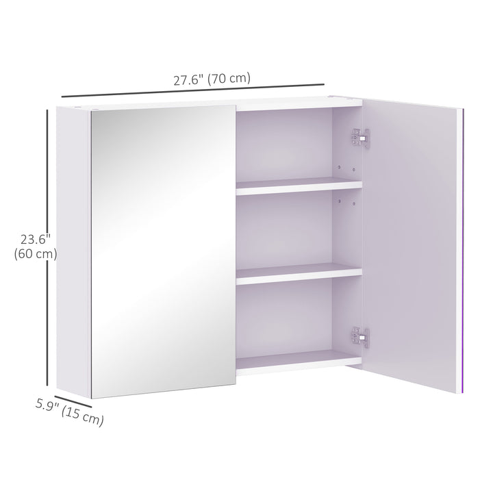 HOMCOM Wall Mount Mirrored Medicine Cabinet, Bathroom Mirror Cabinet with Adjustable Shelf, Double Soft Closing Doors, Light Lilac