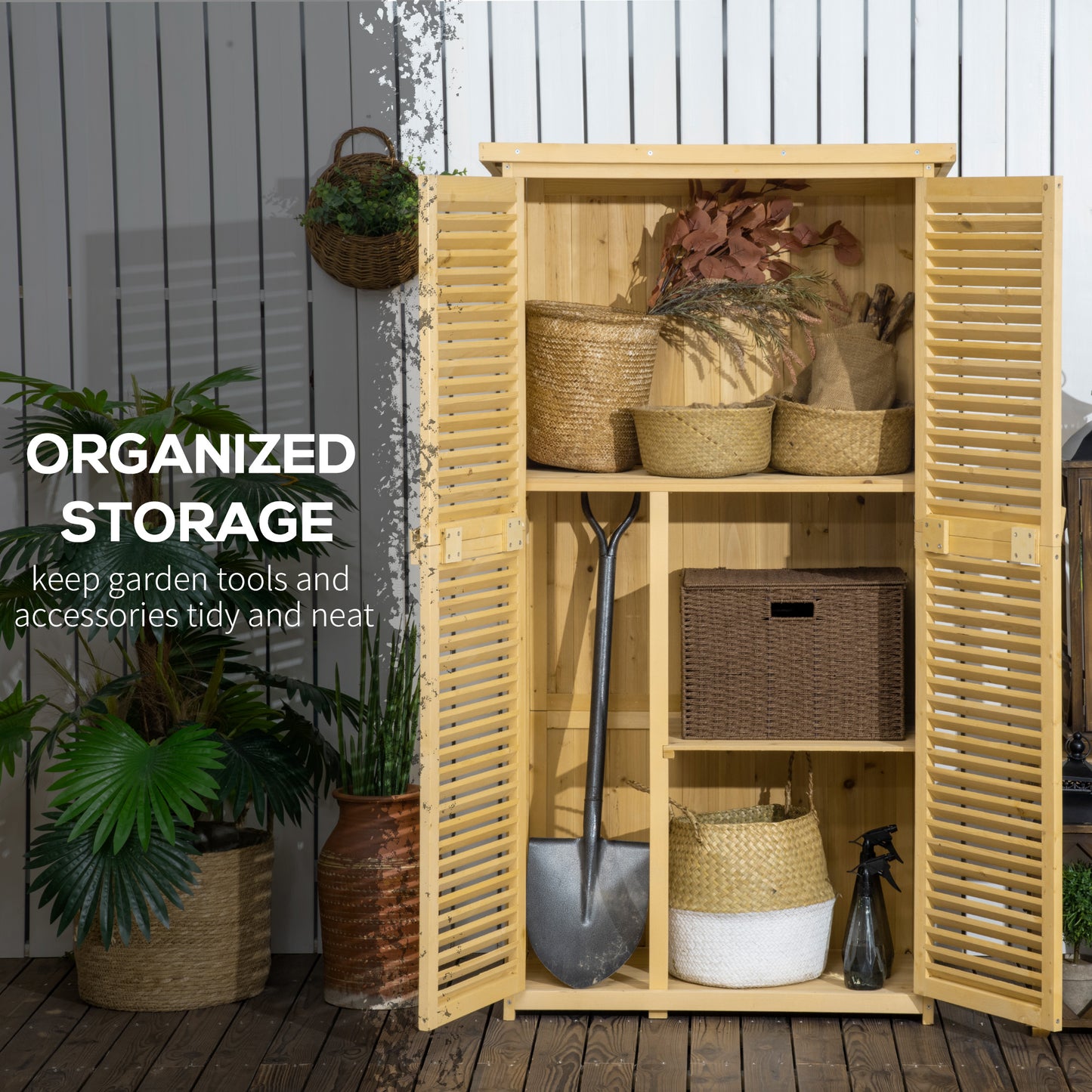Outsunny 3' x 5' Wooden Garden Storage Shed, Sheds & Outdoor Storage with Asphalt Roof & 2 Large Wood Doors with Lock, Natural