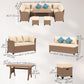 Outsunny 6 Pieces Patio Furniture Set, Outdoor Wicker Sofa Set, All Weather PE Rattan Conversation Furniture, with Strip Wood Grain Plastic Coffee Table & Cushions, Khaki