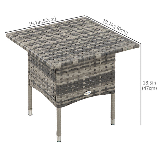 Outsunny 20" Patio Wicker Coffee Table, Outdoor Coffee Table with Plastic Board Underneath the Woven Tabletop for Patio, Garden, Balcony, Mixed Grey
