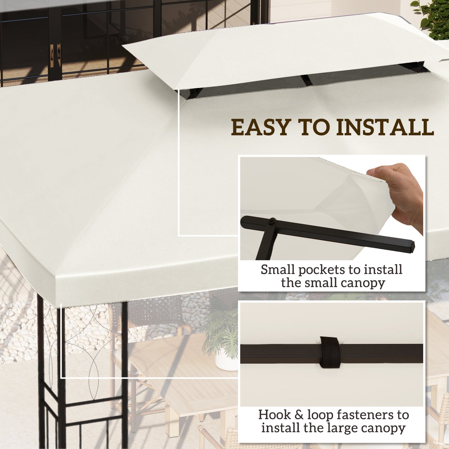 Outsunny 13' x 10' Gazebo Replacement Canopy, 2 Tier Top Roof Garden Pavilion UV Cover, Brown (TOP ONLY)
