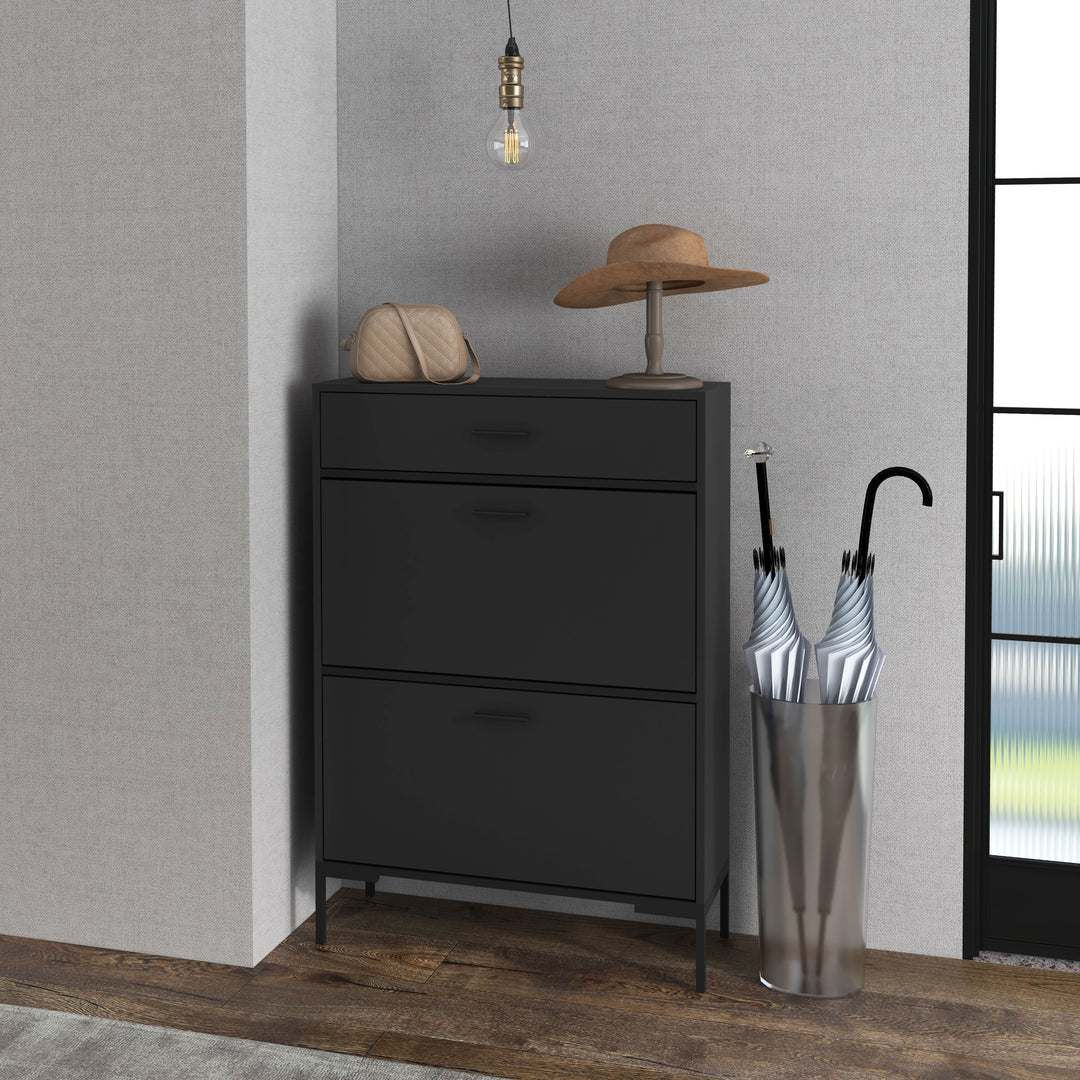 HOMCOM Modern Shoe Cabinet Storage 12 Pair Shoe Organizer with 2 Flip Doors Drawer and Adjustable Shelf White