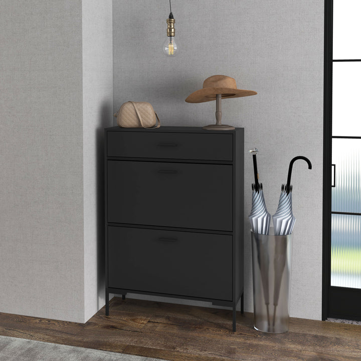 HOMCOM Modern Shoe Cabinet Storage 12 Pair Shoe Organizer with 2 Flip Doors Drawer and Adjustable Shelf White