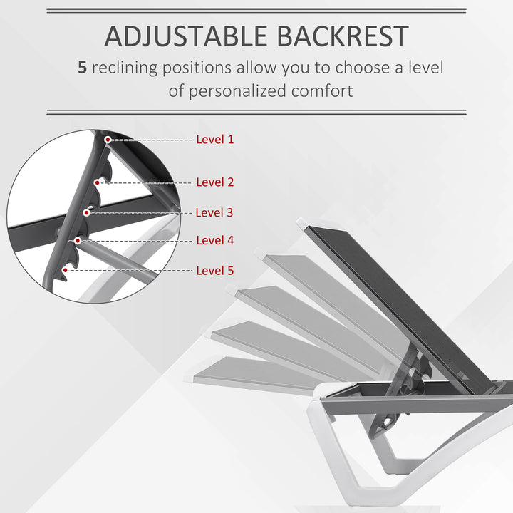Outsunny Outdoor Chaise Lounge Chair, Patio Aluminum Tanning Chair with 5-Level Adjustable Back, Portable Wheels, Breathable Mesh Fabric, for Pool, Deck, Garden, Grey