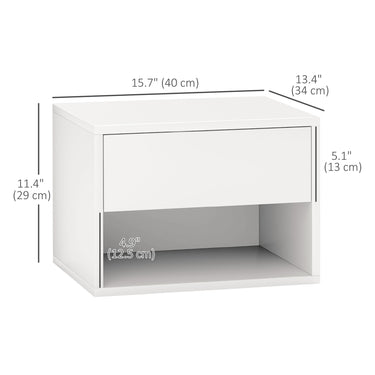 HOMCOM Floating Nightstand Set of 2, Wall Mounted Bedside Table with Drawer for Bedroom, White