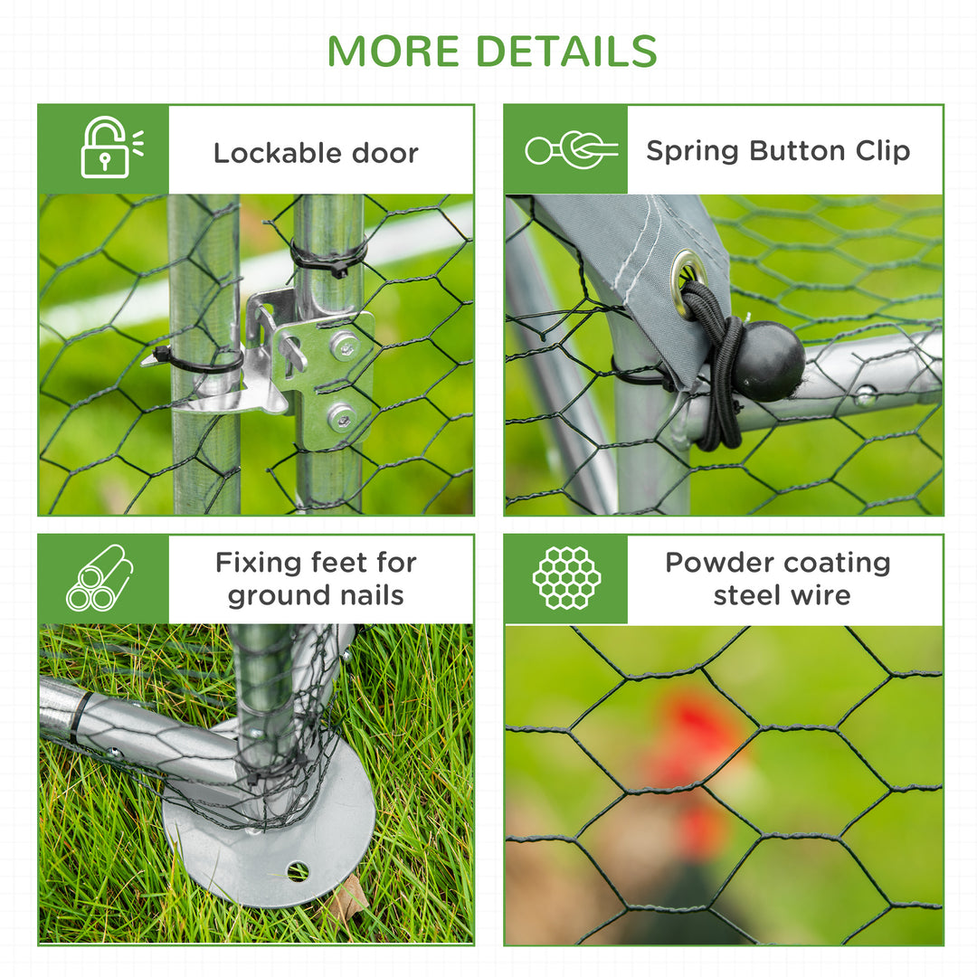 PawHut Walk In Chicken Run, Large Galvanized Chicken Coop, Hen Poultry House Cage, Rabbit Hutch Metal Enclosure with Water-Resist Cover for Outdoor Backyard Farm, 119" x 42" x 68"