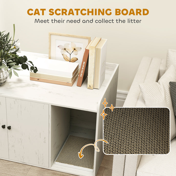 PawHut 32" Cat Litter Box Enclosure with Scratching Mat, Cat Entrance, Fit Most of Cat and Litter Box, Distressed White