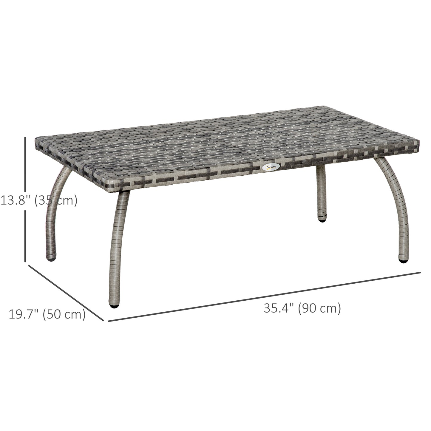 Outsunny 18" Rattan Coffee Table Outdoor Side Table Patio Wicker Furniture, Small Square with All-Weather PE for Garden, Balcony, Backyard, Poolside, Grey