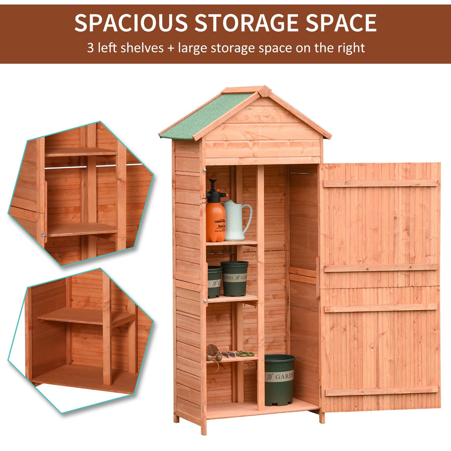 Outsunny Wood Garden Shed Outdoor Tool Storage Cabinet Hutch Lockable Unit with Double Door and 3 Tire Storage Shelves