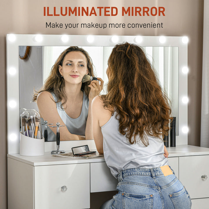 HOMCOM Makeup Vanity Table, Dressing Table with Mirror and Lights, Modern Makeup Table with 7 Drawers and 10 LED Lights, White