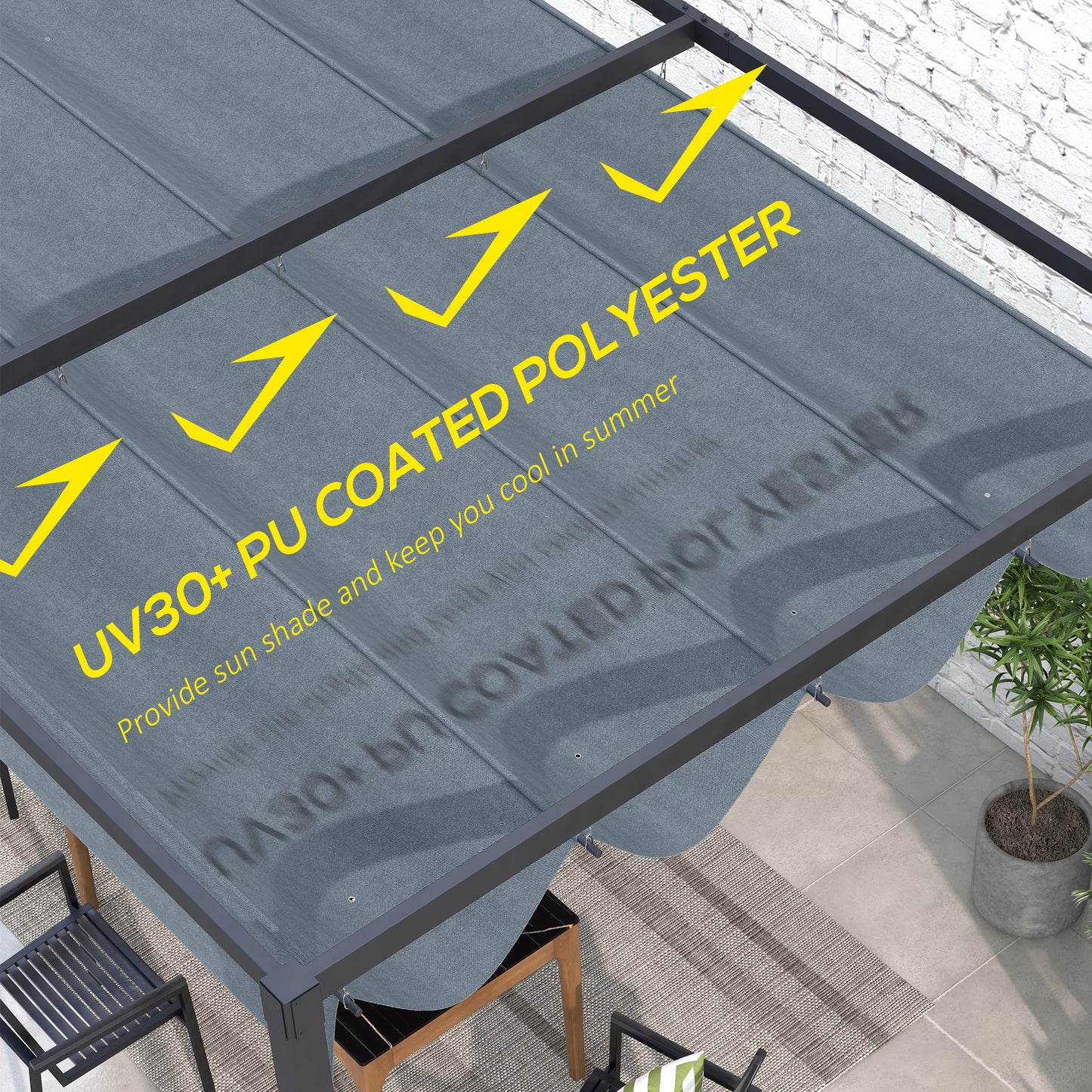 Outsunny Pergola Canopy, Retractable Sun Shade Cover for 10' x 7' Pergola, UV30+ Protected, Cream White