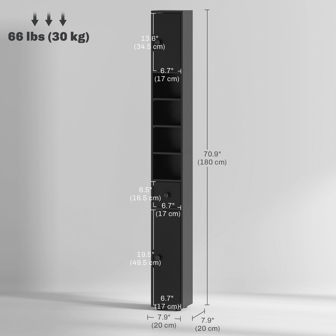 kleankin 71" Tall Bathroom Storage Cabinet, Narrow Bathroom Cabinet with Open Shelves, 2 Door Cabinets, Adjustable Shelves, for Kitchen, Hallway, Living Room, White