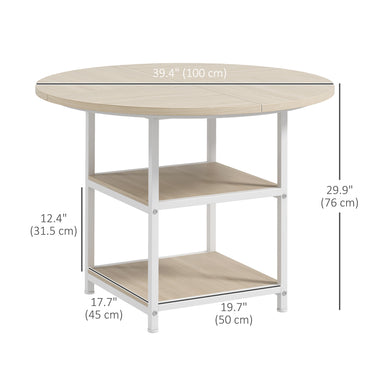 HOMCOM Round Kitchen Table for 4-6 People, 39.4 Inch Industrial Dining Table with Storage Shelves, Oak