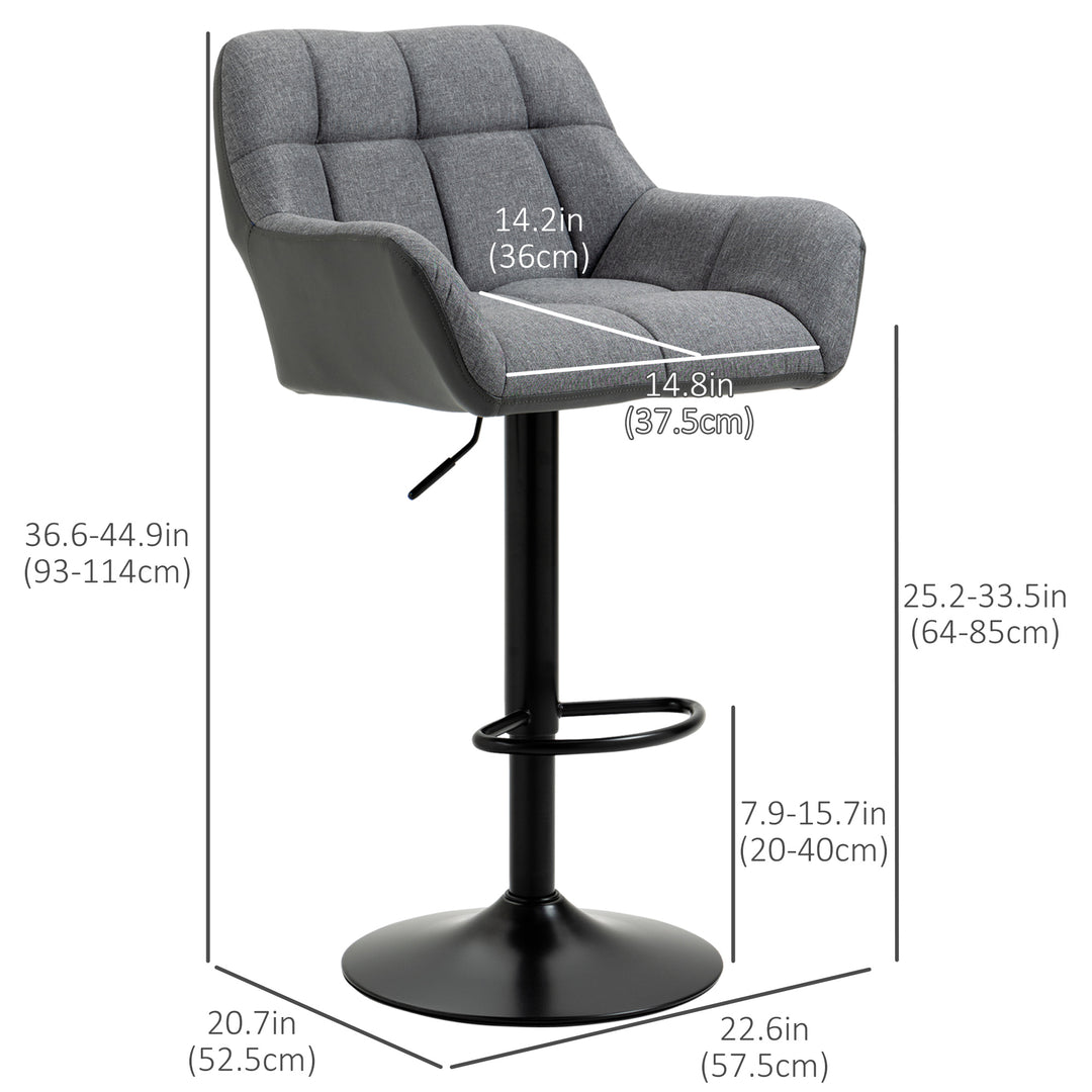 HOMCOM Swivel Barstools Set of 2 Adjustable Bar Stools with Footrest Armrests and PU Leather Back for Dining Room Grey