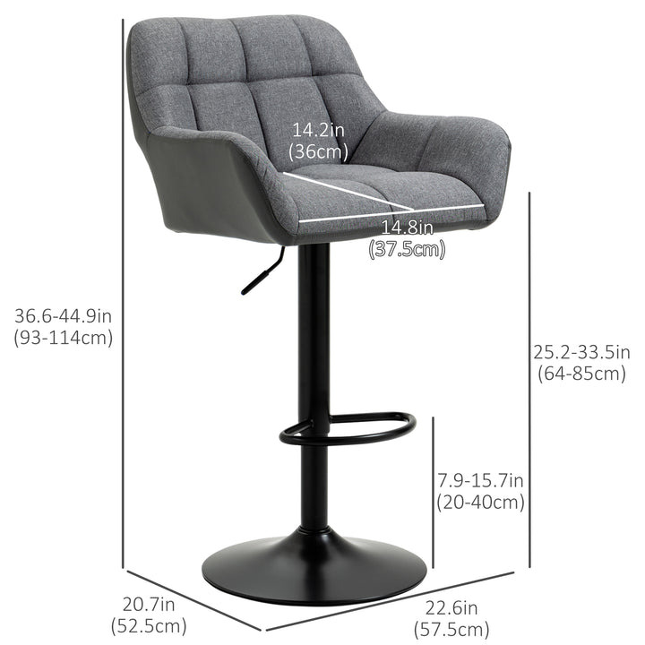 HOMCOM Swivel Barstools Set of 2 Adjustable Bar Stools with Footrest Armrests and PU Leather Back for Dining Room Grey