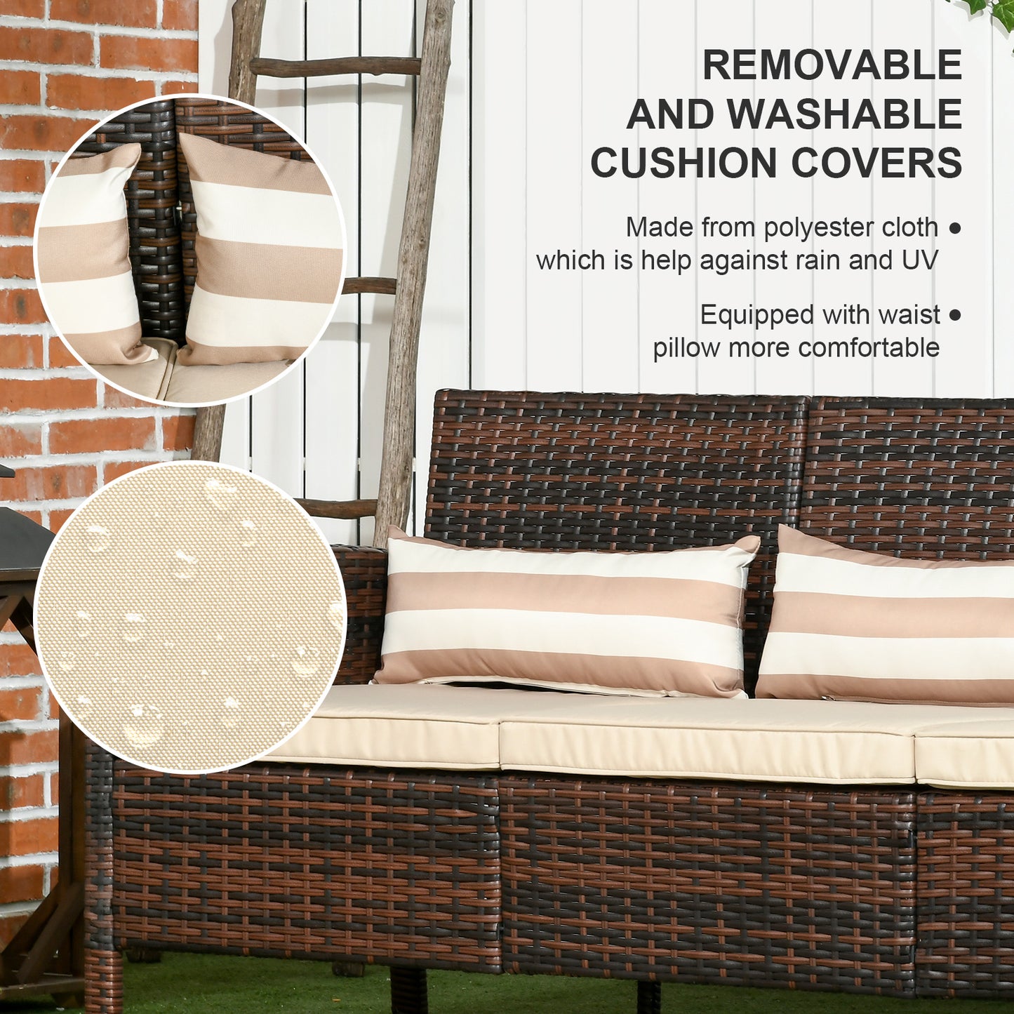 Outsunny 3-Seater Wicker Sofa, PE Rattan Outdoor Couch Conversation Furniture with Removable Cushions for Patio, Garden, Grey