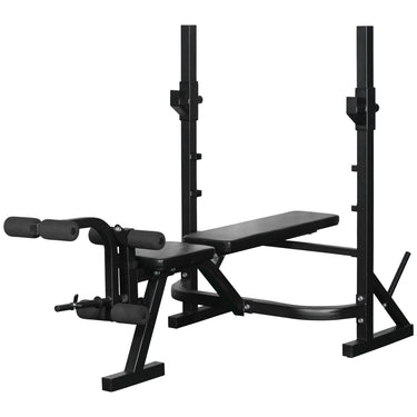 Soozier Weight Bench, Flat Incline Decline Workout Bench Press Set with Squat Racks, Leg Developer, Weight Plate Stand