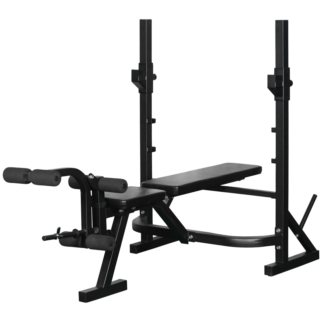 Soozier Weight Bench, Flat Incline Decline Workout Bench Press Set with Squat Racks, Leg Developer, Weight Plate Stand