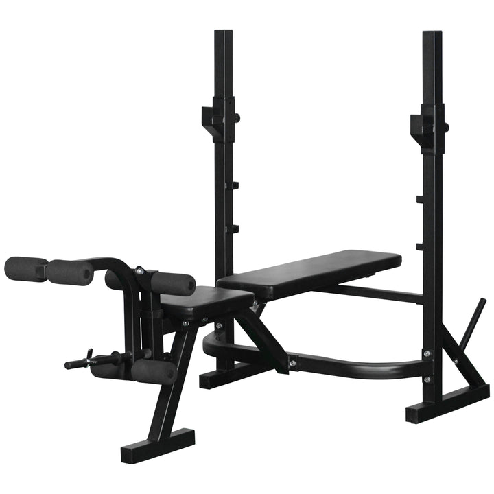 Soozier Weight Bench, Flat Incline Decline Workout Bench Press Set with Squat Racks, Leg Developer, Weight Plate Stand