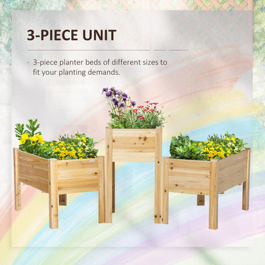 Outsunny Raised Garden Bed Set of 3, Wood Planter Box, Outdoor Freestanding Garden Boxes for Fruit Vegetable Flower Herb