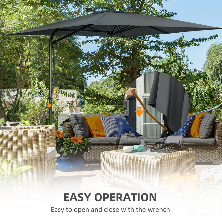 Outsunny 8FT Cantilever Patio Umbrella, Offset Patio Umbrella with Cross Base for Deck, Backyard, Pool and Garden, Hanging Umbrellas, Switch with a Wrench, Dark Gray