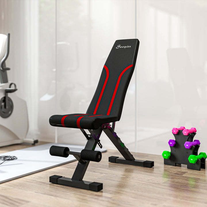 Soozier Adjustable Weight Bench, Foldable Workout Bench with Multi-Angle Seat and Back, Flat or Incline Bench for Home Gym