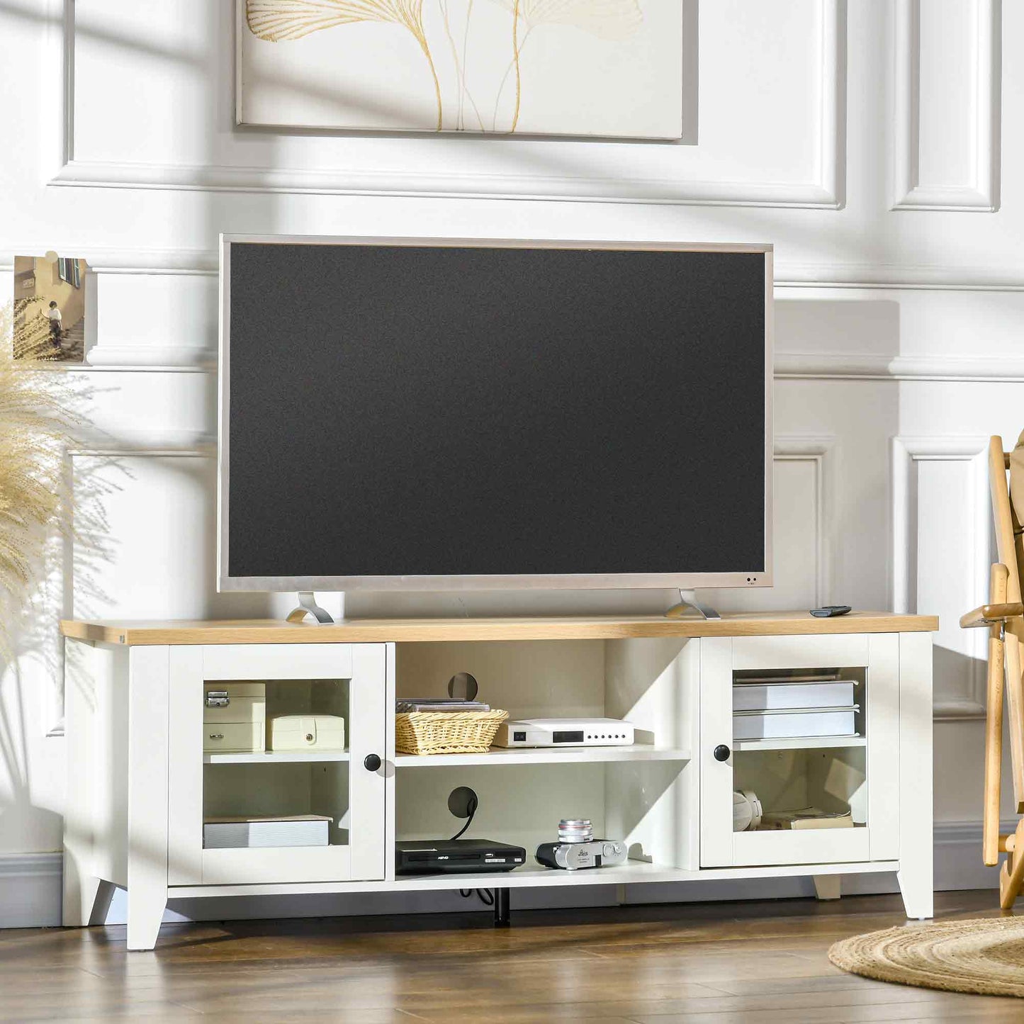 HOMCOM Fireplace TV Stand for TVs up to 60 inches, Wood TV Cabinet w/ Storage Doors or Living Room, Office, Coffee