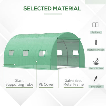 Outsunny 13' x 10' x 6.6'  Walk-in Polytunnel Greenhouse, Outdoor Garden Tunnel Greenhouse Tent with Zipped Roll-Up Door and 6 Mesh Windows, Green