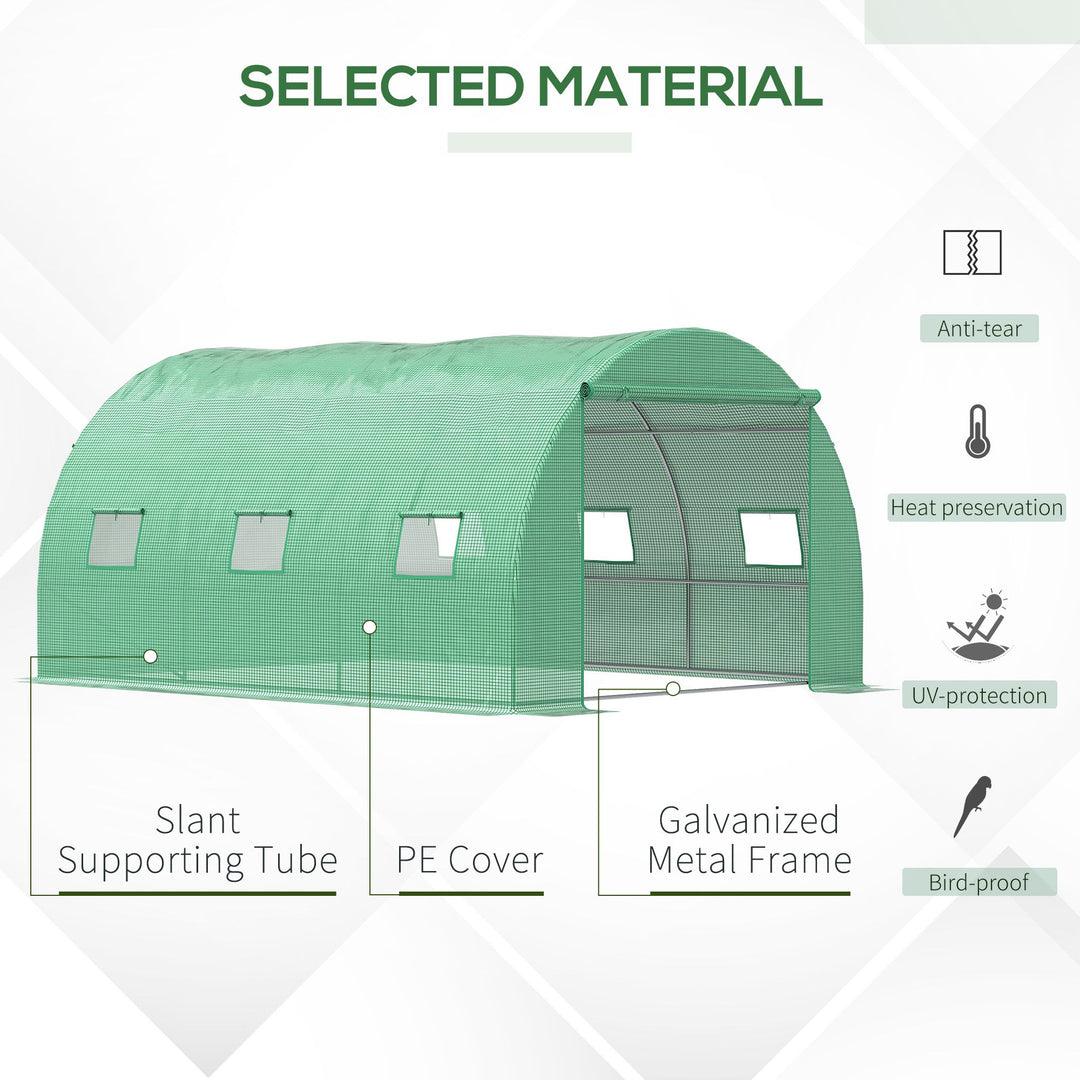 Outsunny 13' x 10' x 6.6'  Walk-in Polytunnel Greenhouse, Outdoor Garden Tunnel Greenhouse Tent with Zipped Roll-Up Door and 6 Mesh Windows, Green