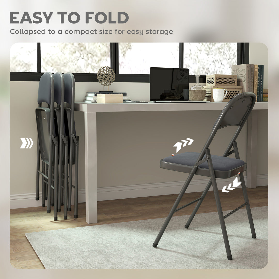 HOMCOM 4 Pack Folding Chairs with Padded Seats, Velvet Portable Party Chairs with Steel Frame, Beige