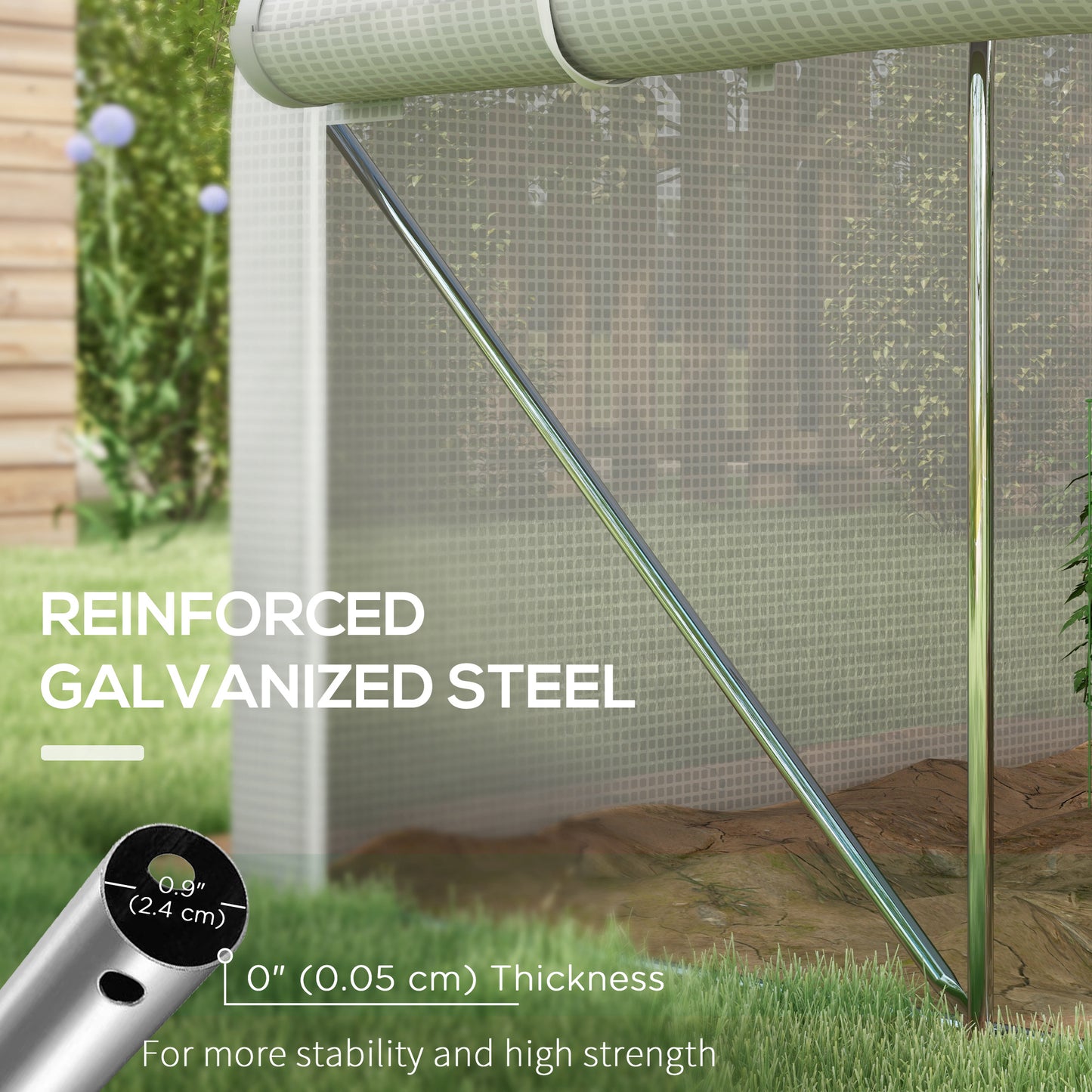 Outsunny 13 x 9.8ft Walk-in Polytunnel Greenhouse, Zipped Roll Up Sidewalls, Mesh Door, 8 Mesh Windows, Tunnel Warm House Tent with PE Cover, Plant Labels and Gloves, White