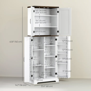 HOMCOM 64" Tall Kitchen Pantry Cabinet with Spice Racks and Adjustable Shelves, White