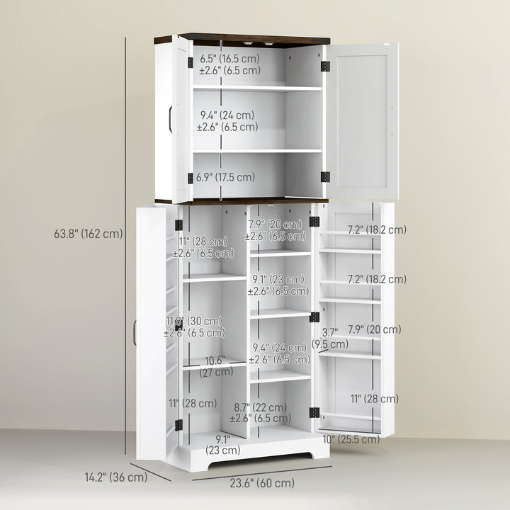 HOMCOM 64" Tall Kitchen Pantry Cabinet with Spice Racks and Adjustable Shelves, White