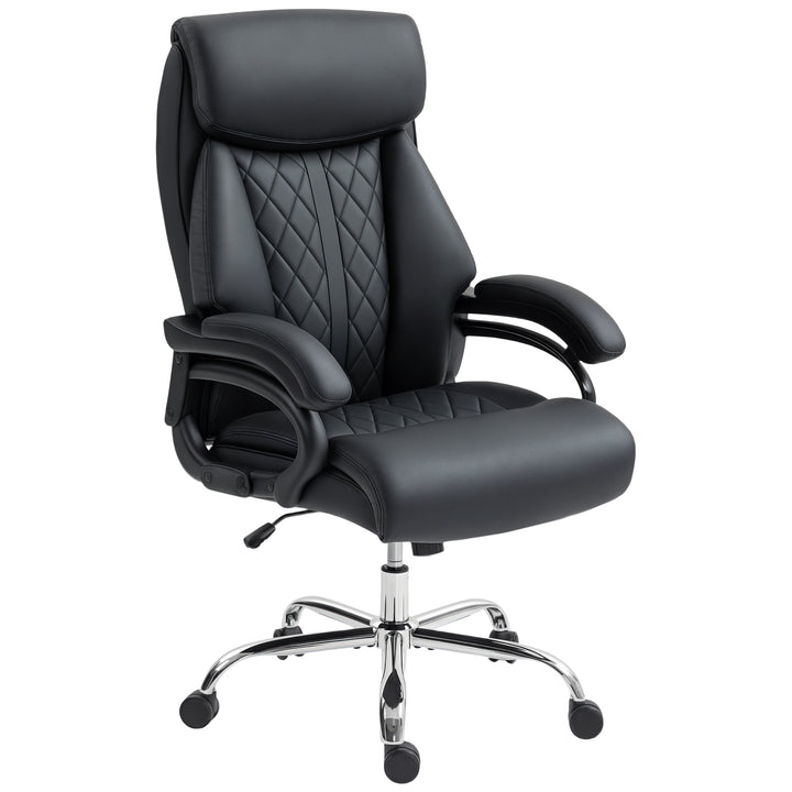 HOMCOM Office Chair with Spring Padding, PU Leather Computer Chair with Quiet Swivel Wheels, High Back, Black