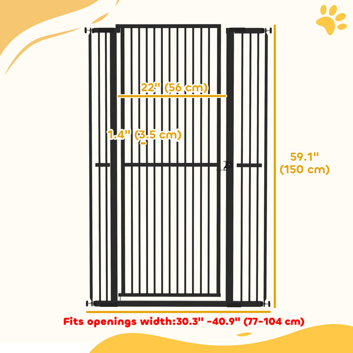PawHut 59" Extra Tall Cat Gate, 30"-41" Pet Gate with 2.8" and 5.5" Extensions, for Doorway, Hallway, Stairway, White