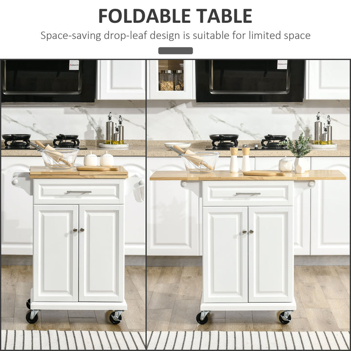 HOMCOM Kitchen Island Cart on Wheels with Extended Counter Drawer Cabinet Towel Racks