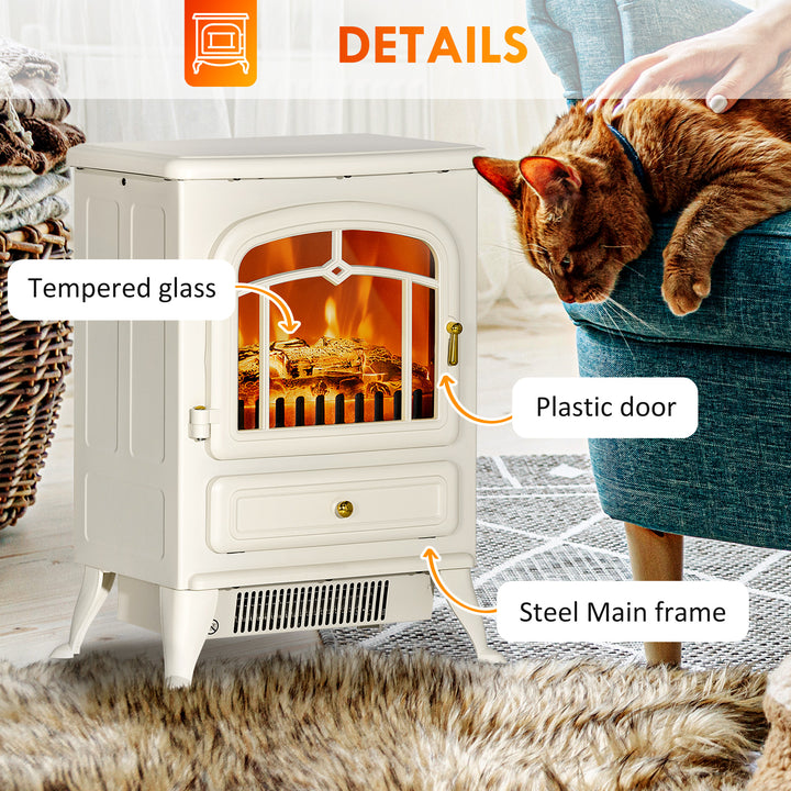 HOMCOM 16" Free Standing Electric Fireplace Portable Adjustable Stove with Heater Wood Burning Flame 750/1500W White