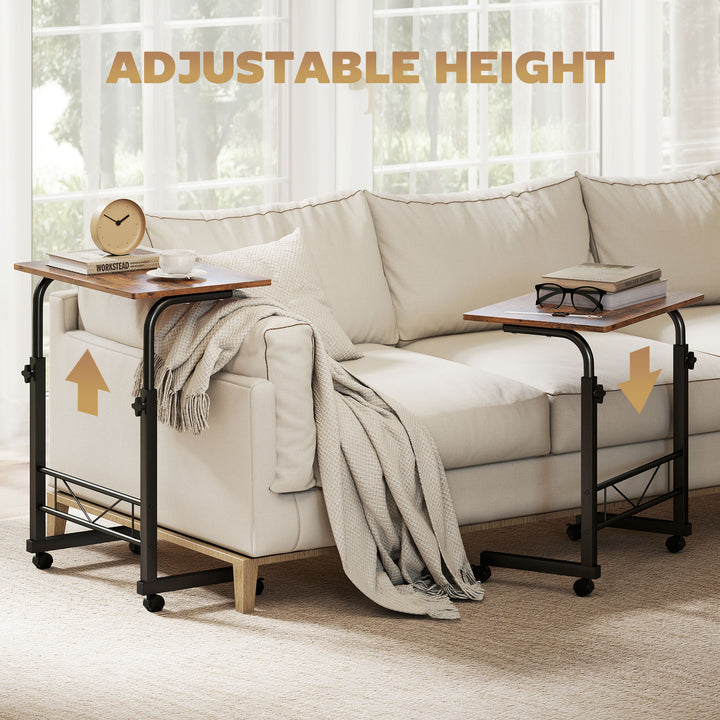 HOMCOM Mobile Standing Desk with Adjustable Height, 23.5 inch Stand Up Desk with Wheels, Natural Wood