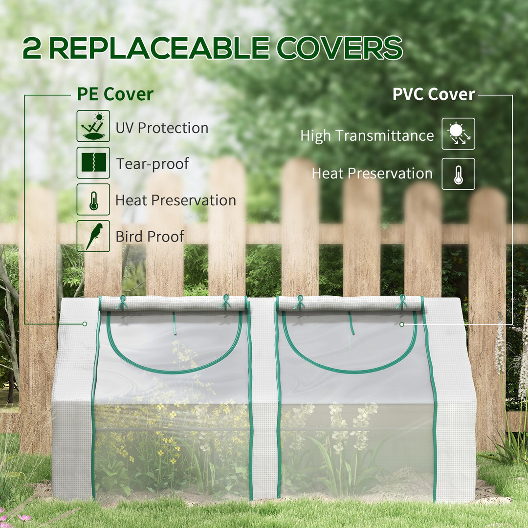 Outsunny 6' x 3' x 3' Portable Mini Greenhouse, Garden Green House Kit with 2 PE/Plastic Covers, Steel Frame and 2 Roll Up Zipper Windows, Dark Green