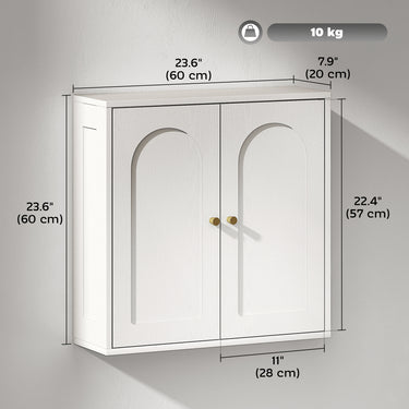 HOMCOM Medicine Cabinet, Modern Bathroom Wall Cabinet with 2 Arched Doors and Gold Handles, White Wood Grain