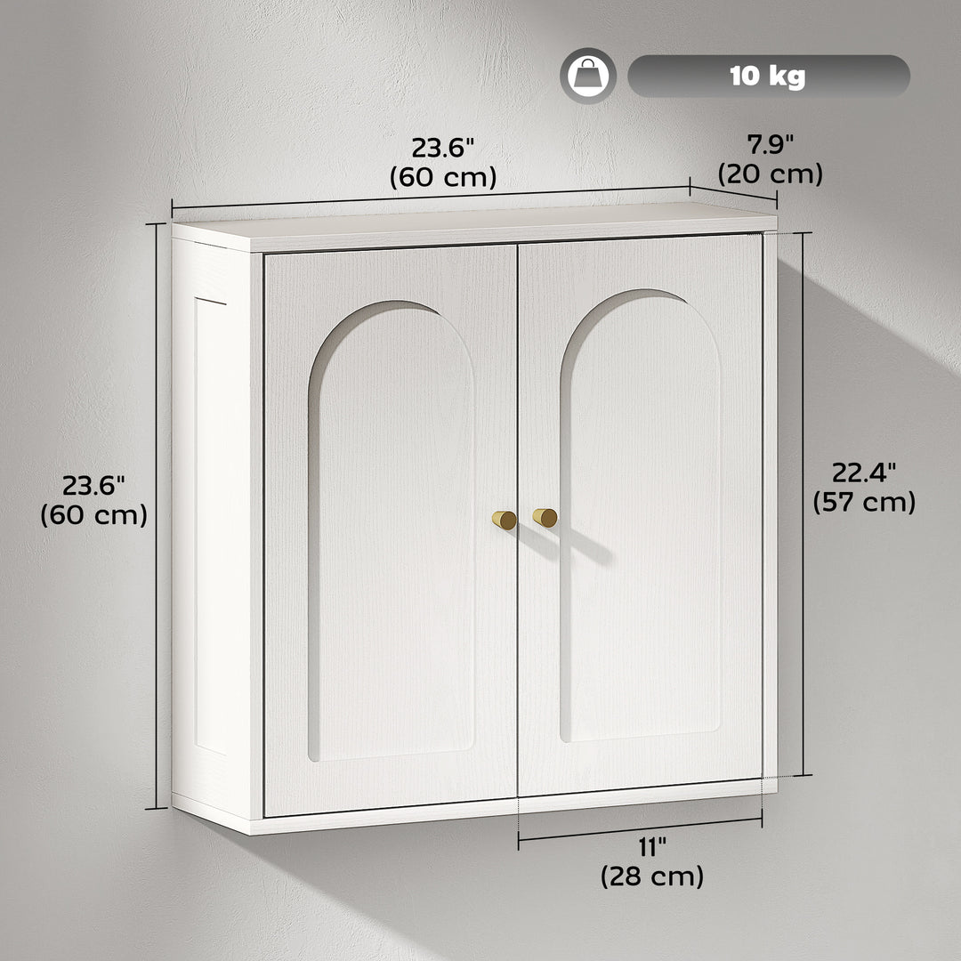 HOMCOM Medicine Cabinet, Modern Bathroom Wall Cabinet with 2 Arched Doors and Gold Handles, White Wood Grain