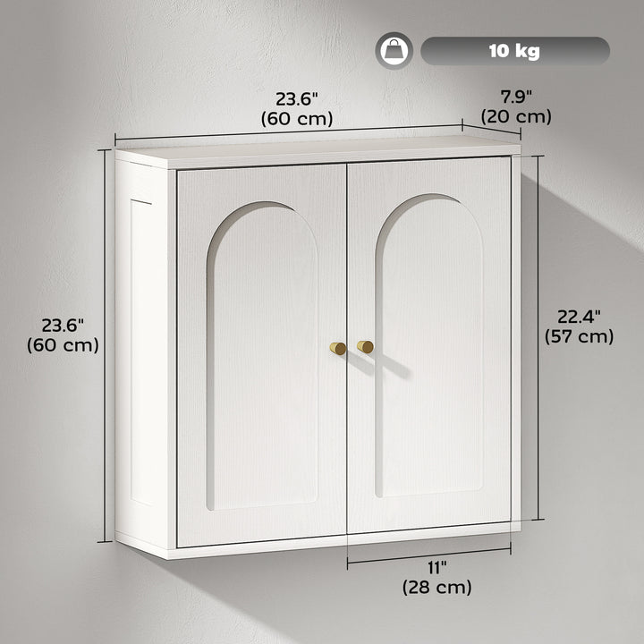 HOMCOM Medicine Cabinet, Modern Bathroom Wall Cabinet with 2 Arched Doors and Gold Handles, White Wood Grain