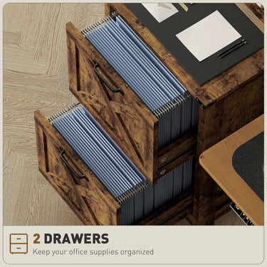 HOMCOM Vertical Filing Cabinet with 2 Drawers, Rustic Farmhouse Office Storage Cabinet for A4, Letter Size, Rustic Brown