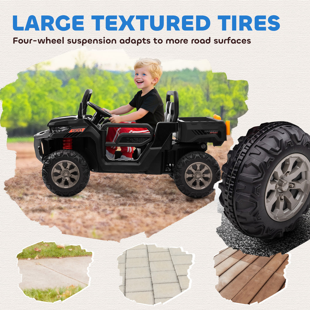 Aosom 12V Ride on Car with Electric Bucket, Two-Seater, Shovel, Remote Control, Spring Suspension, Horn, Music, Red