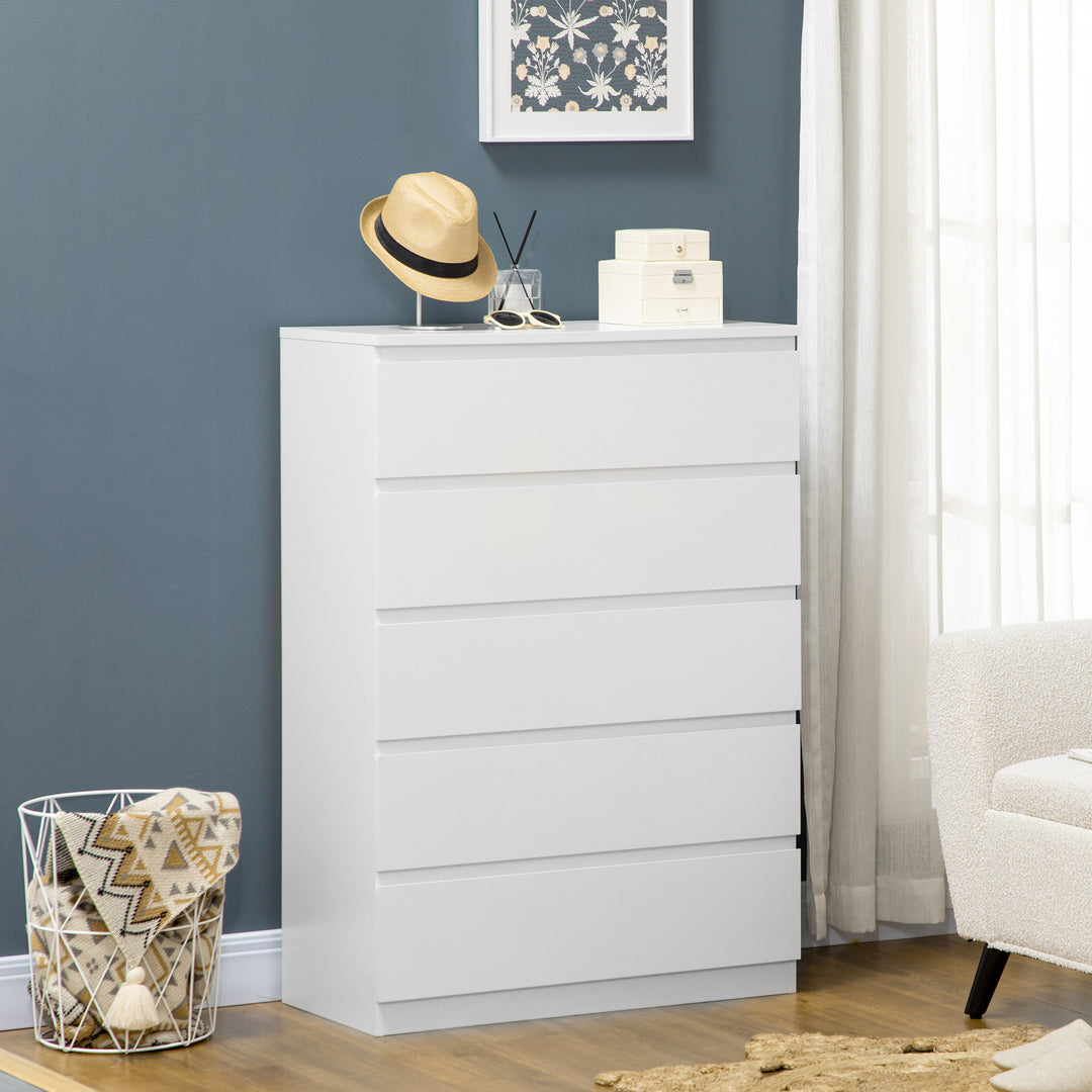 HOMCOM Dresser for Bedroom with 5 Drawers, Modern Chest of Drawers for Living Room, Closet, Hallway, White
